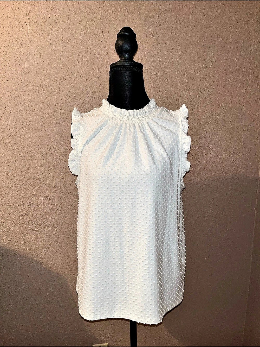 J.Crew White Cotton Swiss Dot Ruffle Collar Flutter Sleeve Blouse Size Medium